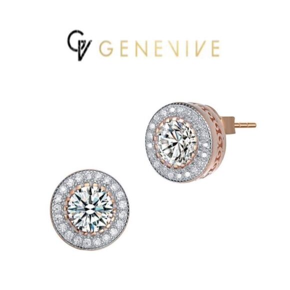 Genevive Classic Halo Stud Earrings (Rose Gold) - Picture 1 of 3